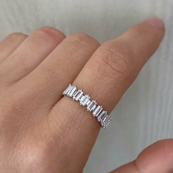 Baguette Ring Platinum Plated Adjustable Ring - Picture 3 of 9